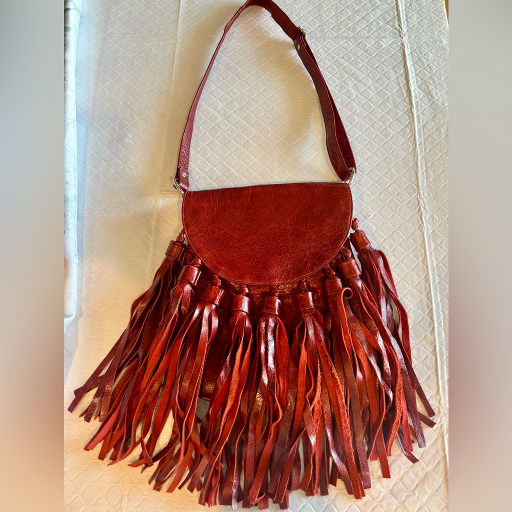 Rust Red Leather Fringe Crossbody Purse | Made in Mexico | Boho Western Festival